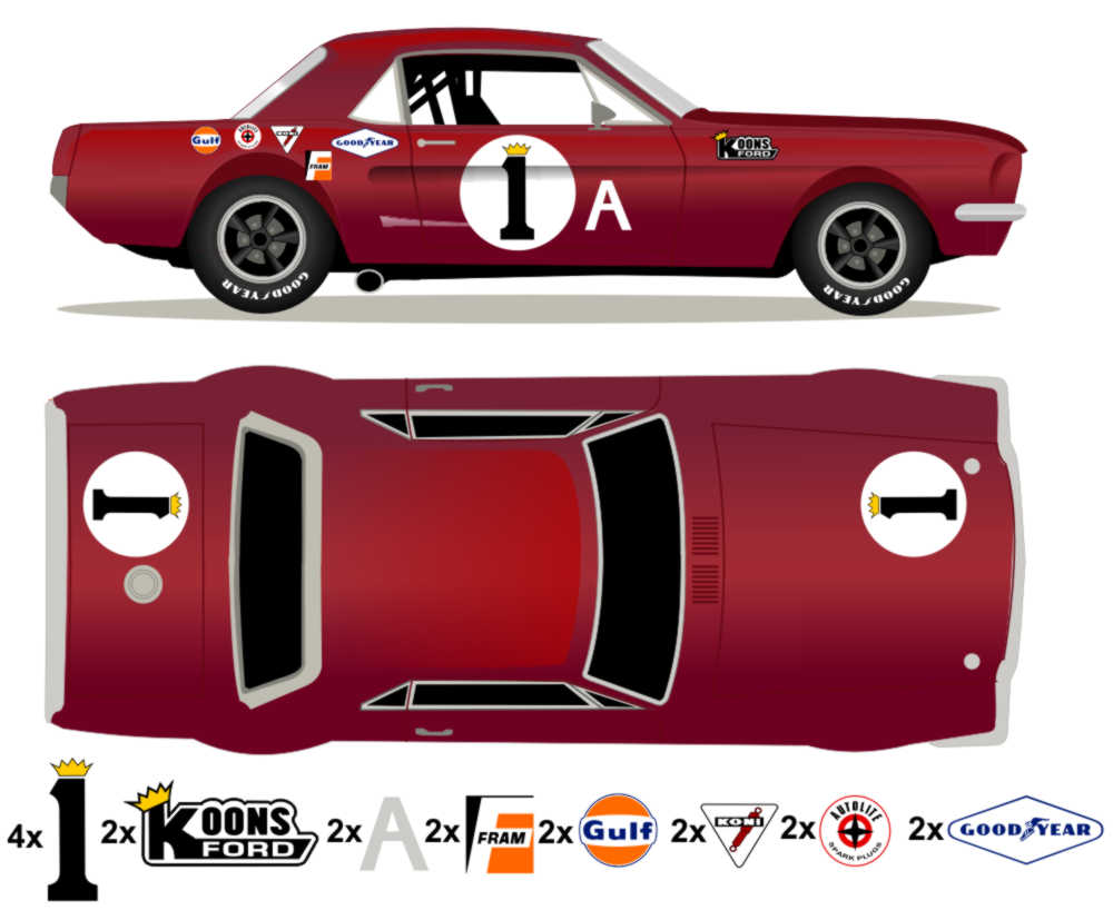 1966 Trans Am Mustang FIA Group II Mustang No 1 Livery Kit - Raceline Digital