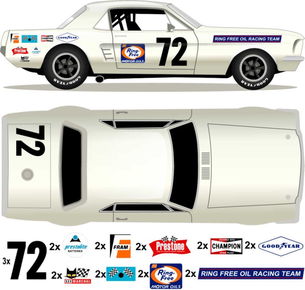 1966 Trans Am Mustang - Ring Free Racing Team No 72 Livery KIt - Raceline Digital