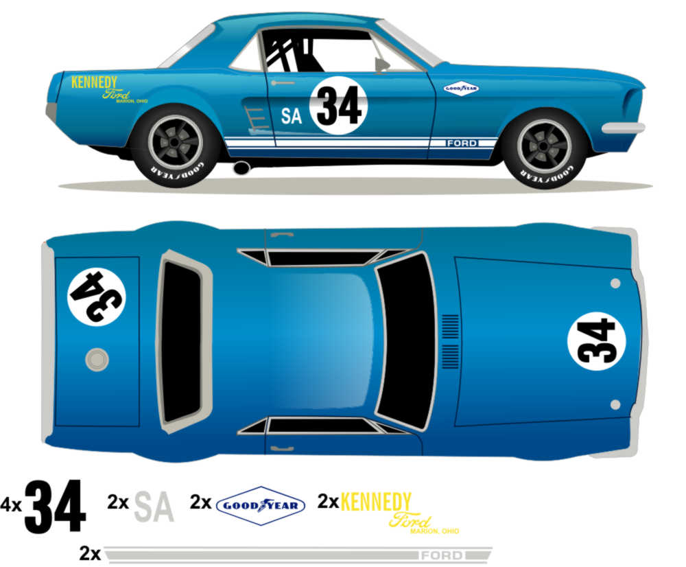 1966 Trans Am Mustang Shelby Trans Am Team Car No 34 Livery Kit - Raceline Digital