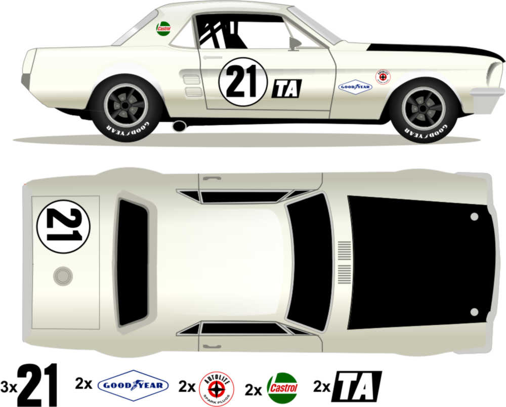 1967 Trans Am Mustang - Shelby Trans Am Team Car No 21 Livery Kit - Raceline Digital