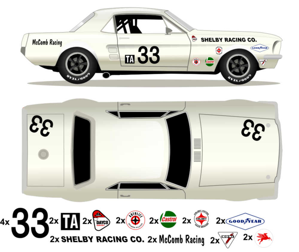 1967 Trans Am Mustang - Shelby Trans Am Team Car No 33 Livery Kit - Raceline Digital
