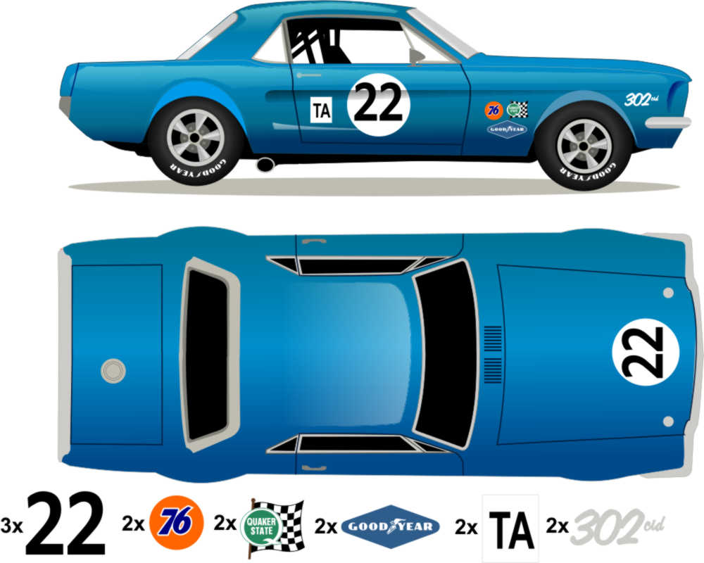 1968 Trans Am Mustang - Bill Maier No 22 Livery Kit - Raceline Digital