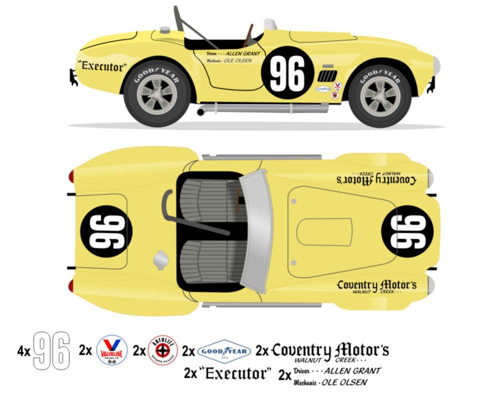 1963 289 COBRA - USRRC Santa Barbra Race 1963 No 96 Livery Kit - Raceline Digital