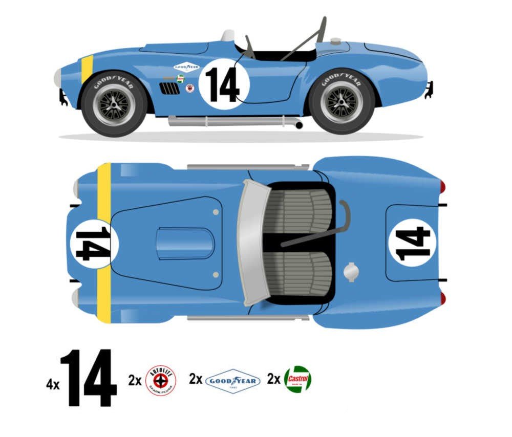 1964 COBRA 289 FIA Roadster USRRC No 14 Livery Kit - Raceline Digital