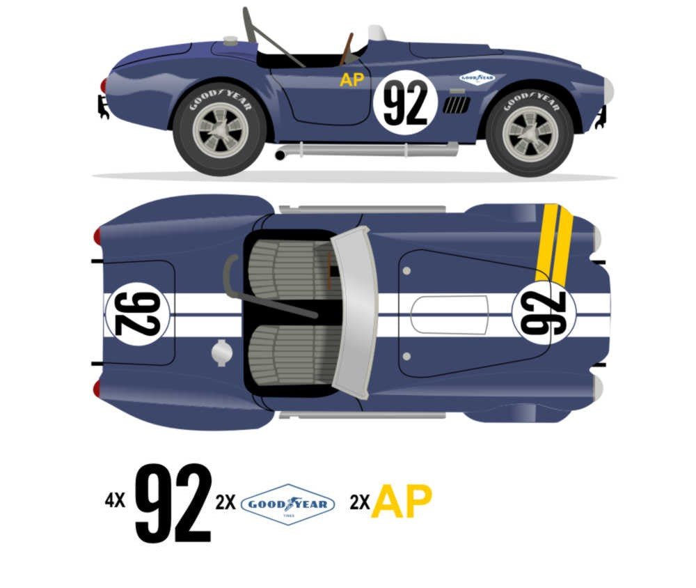 1965 427 COBRA - SCCA National Race 1966 No 92 Livery Kit - Raceline Digital