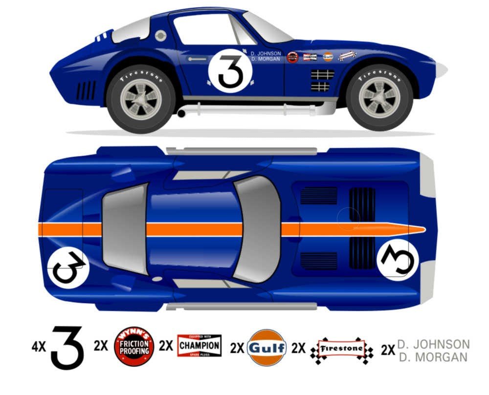 1964 GRAND SPORT COUPE - Sebring 12 Hour - Johnson-Morgan 1964 No 3 Livery Kit - Raceline Digital