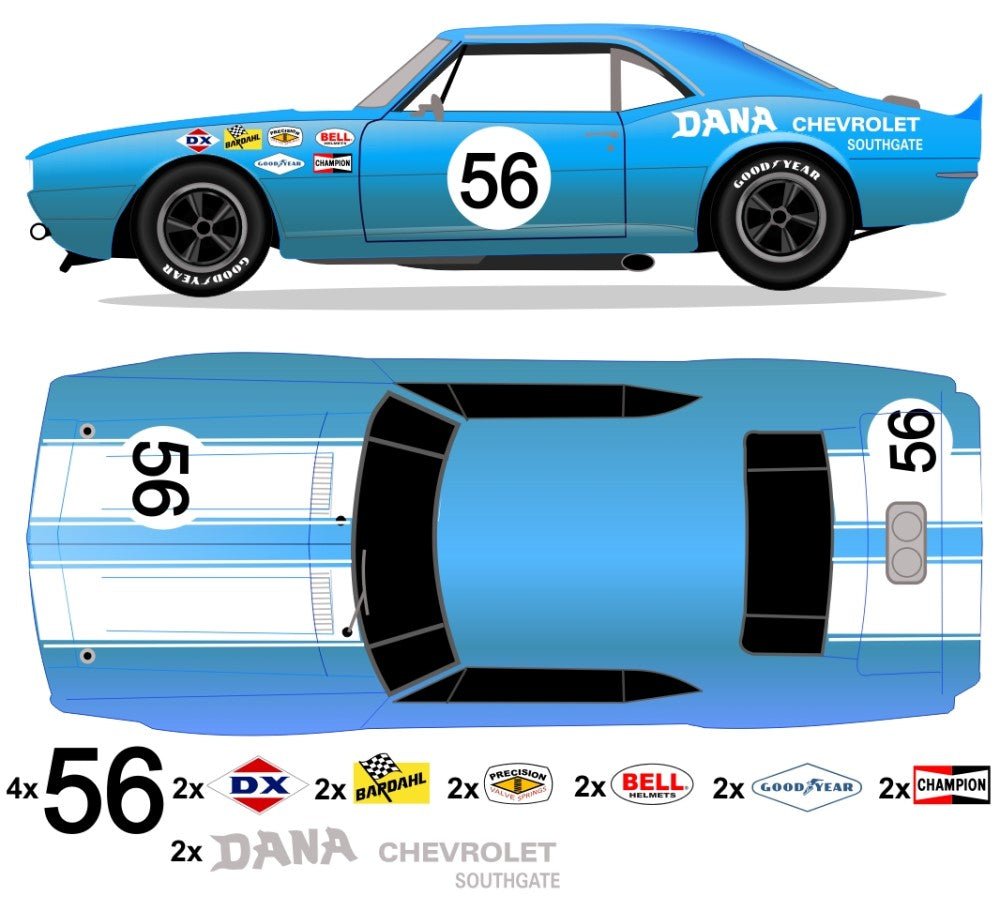 1967 Trans Am Camaro - Dana Chevrolet No 56 Livery Kit - Raceline Digital