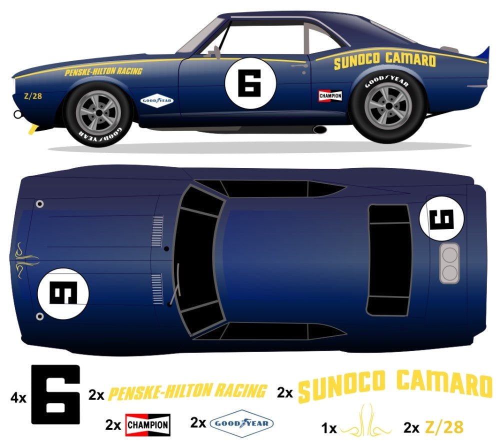 1968 Trans Am Camaro - Penske Sunoco No 6 Livery Kit - Raceline Digital