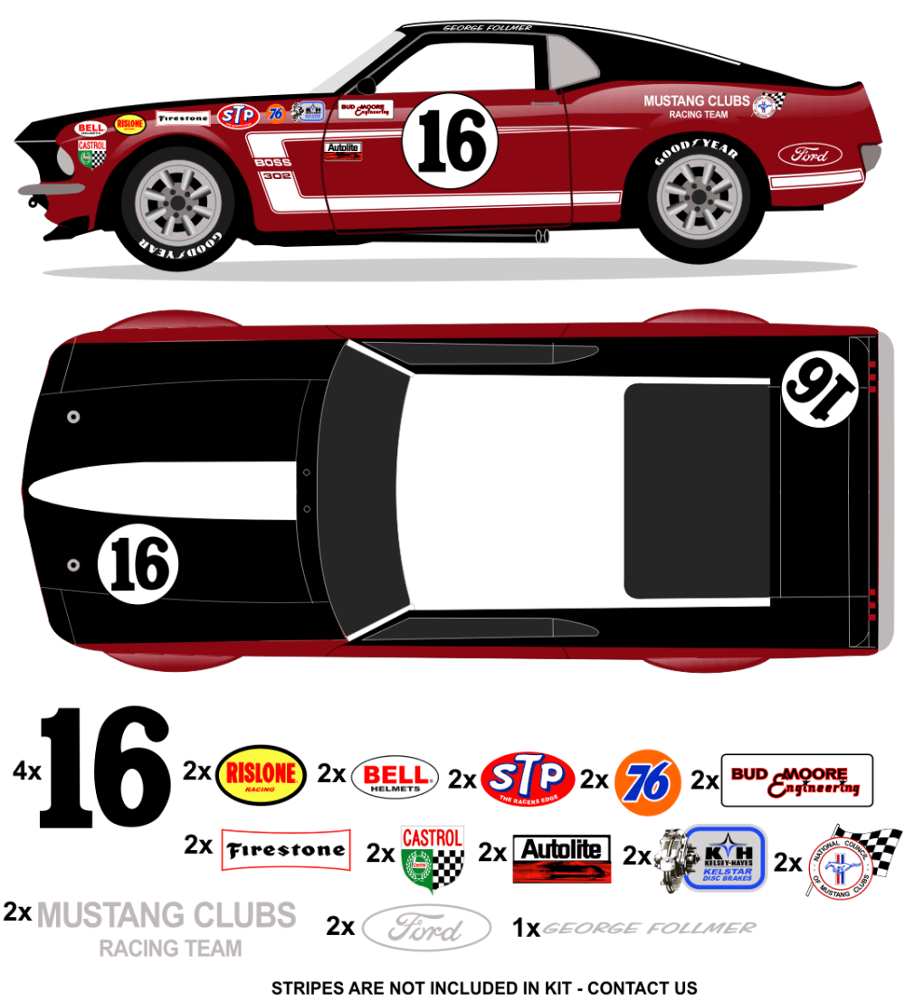 1969 Trans Am BOSS Mustang - Bud Moore No 16 Livery Kit - Raceline Digital