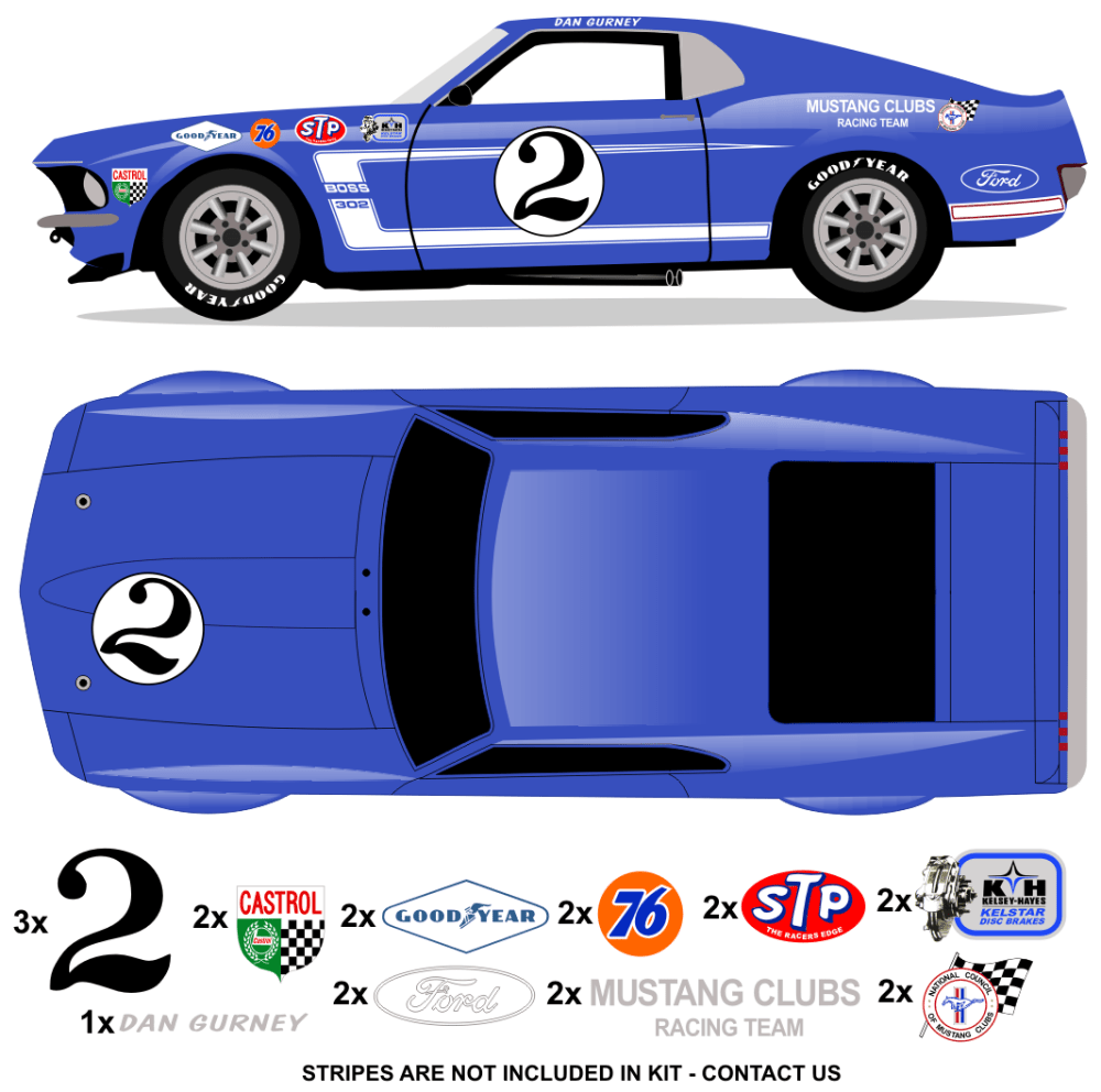 1969 Trans Am BOSS Mustang - Dan Gurney No 2 Livery Kit - Raceline Digital