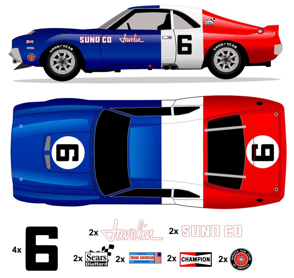 1970 Trans Am AMC Javelin - Penske No 6 Livery Kit - Raceline Digital