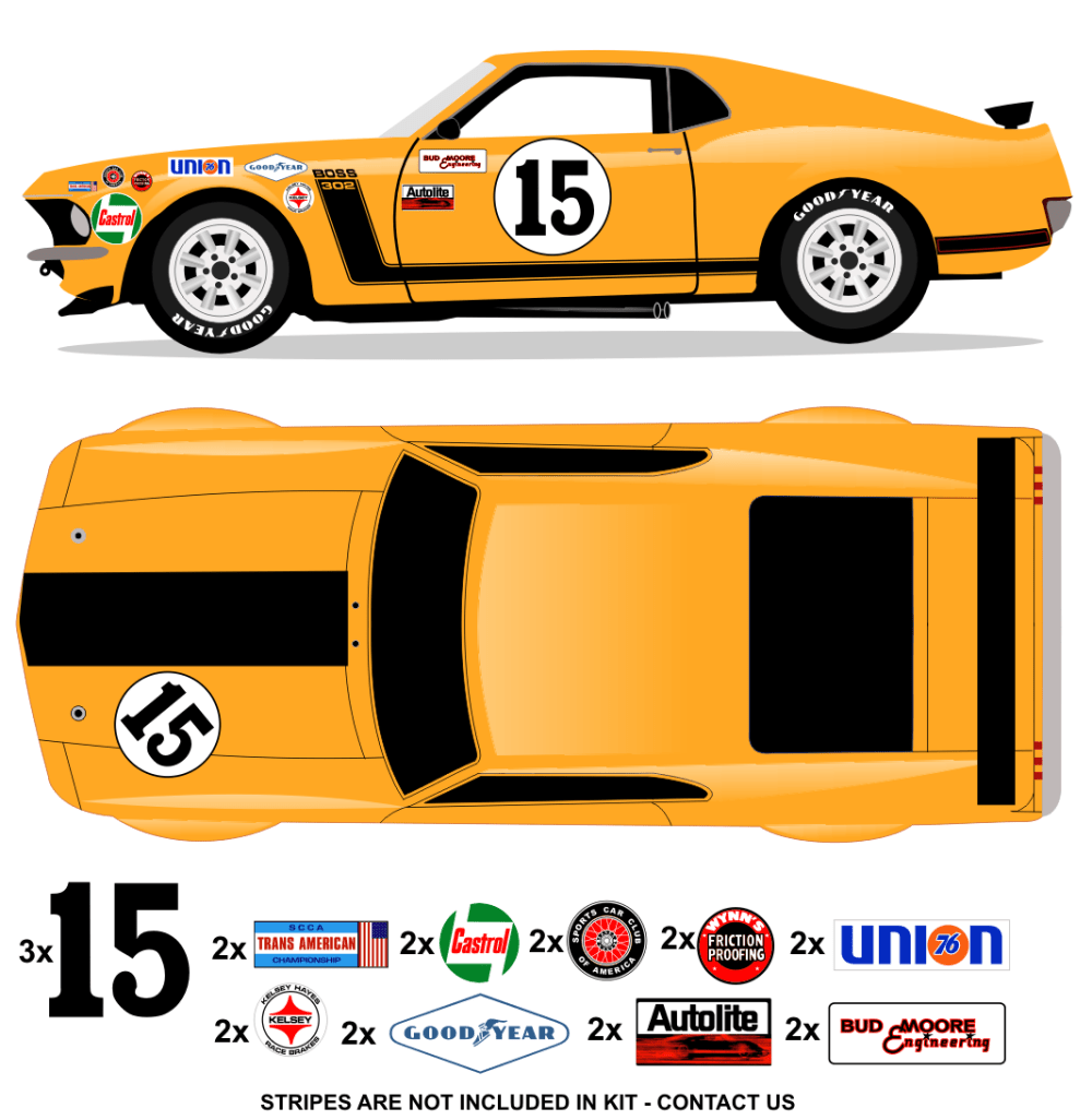 1970 Trans Am BOSS Mustang - Bud Moore No 15 Livery Kit - Raceline Digital
