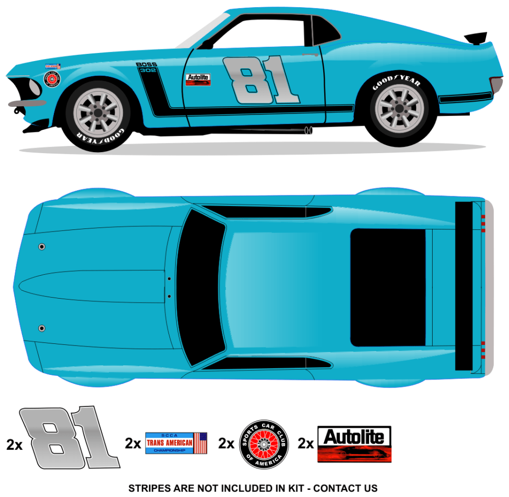 1970 Trans Am BOSS Mustang - Ed Hinchliff No 81 Livery Kit - Raceline Digital