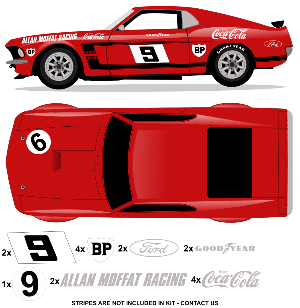 1969 Trans Am BOSS Mustang - Team Allan Moffat Racing No 9 Livery Kit - Raceline Digital