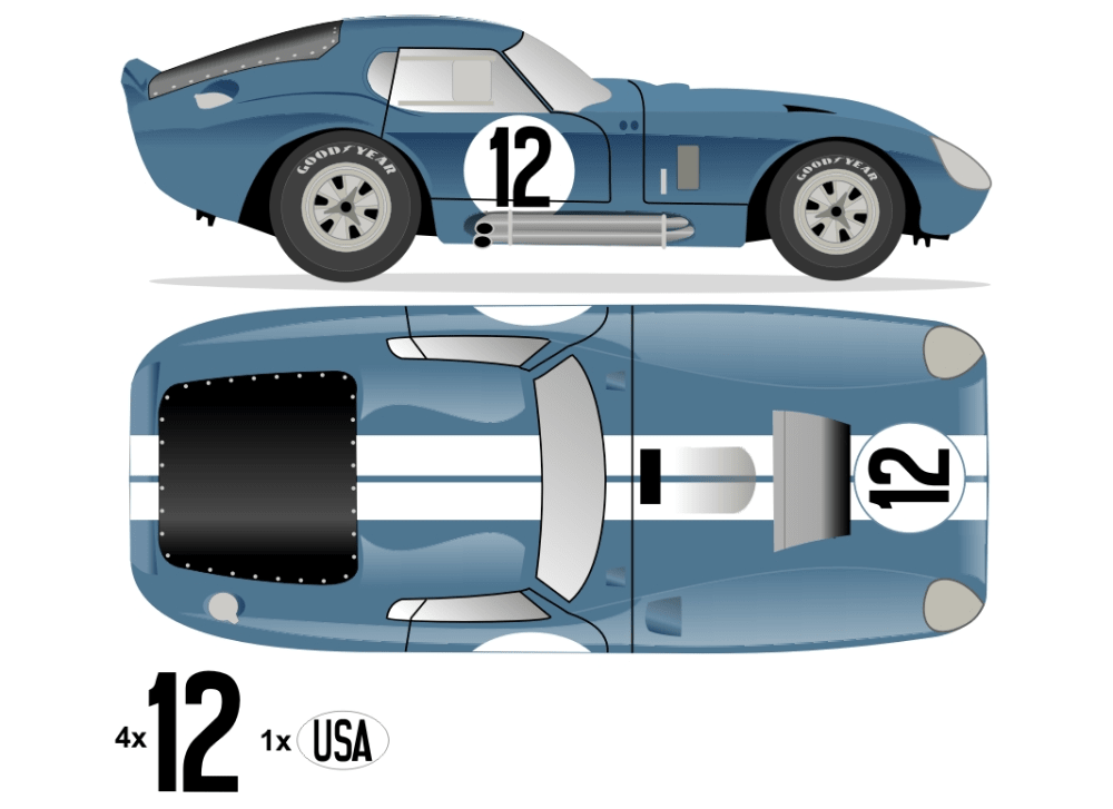 1965 COBRA DAYTONA - 24h Le Mans No 12 Livery Kit - Raceline Digital