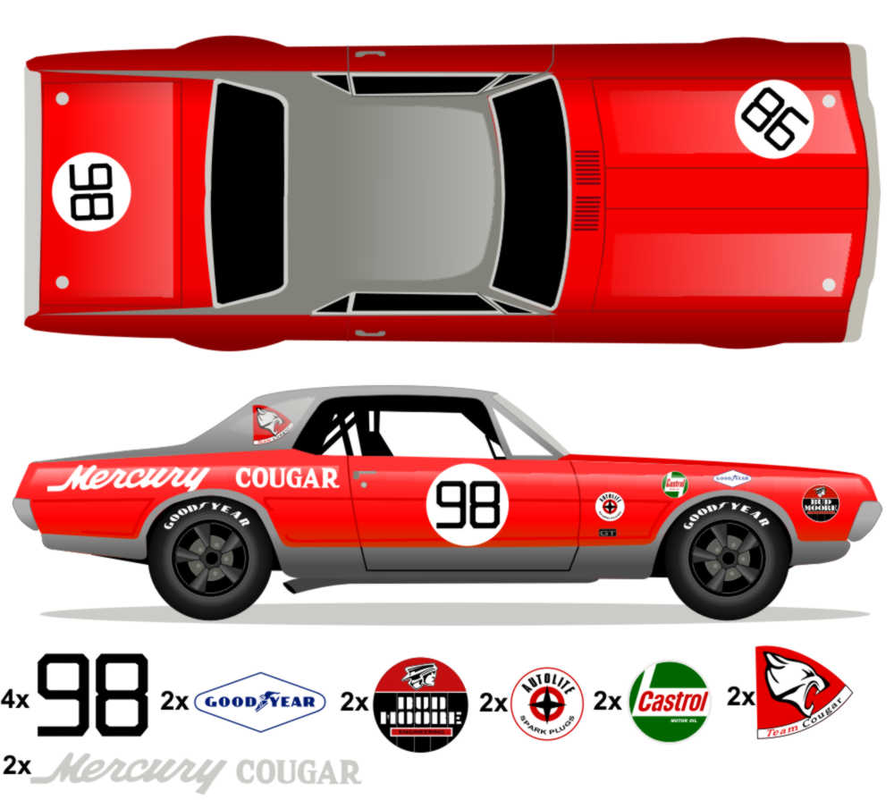1967 Trans Am Cougar XR 7 Bud Moore No 98 Livery Kit - Raceline Digital