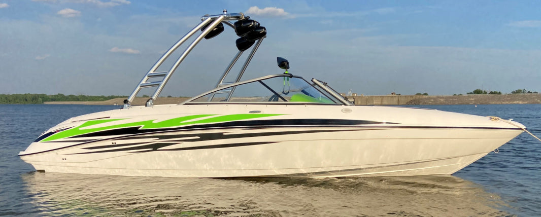 Final product of graphics installed on boat